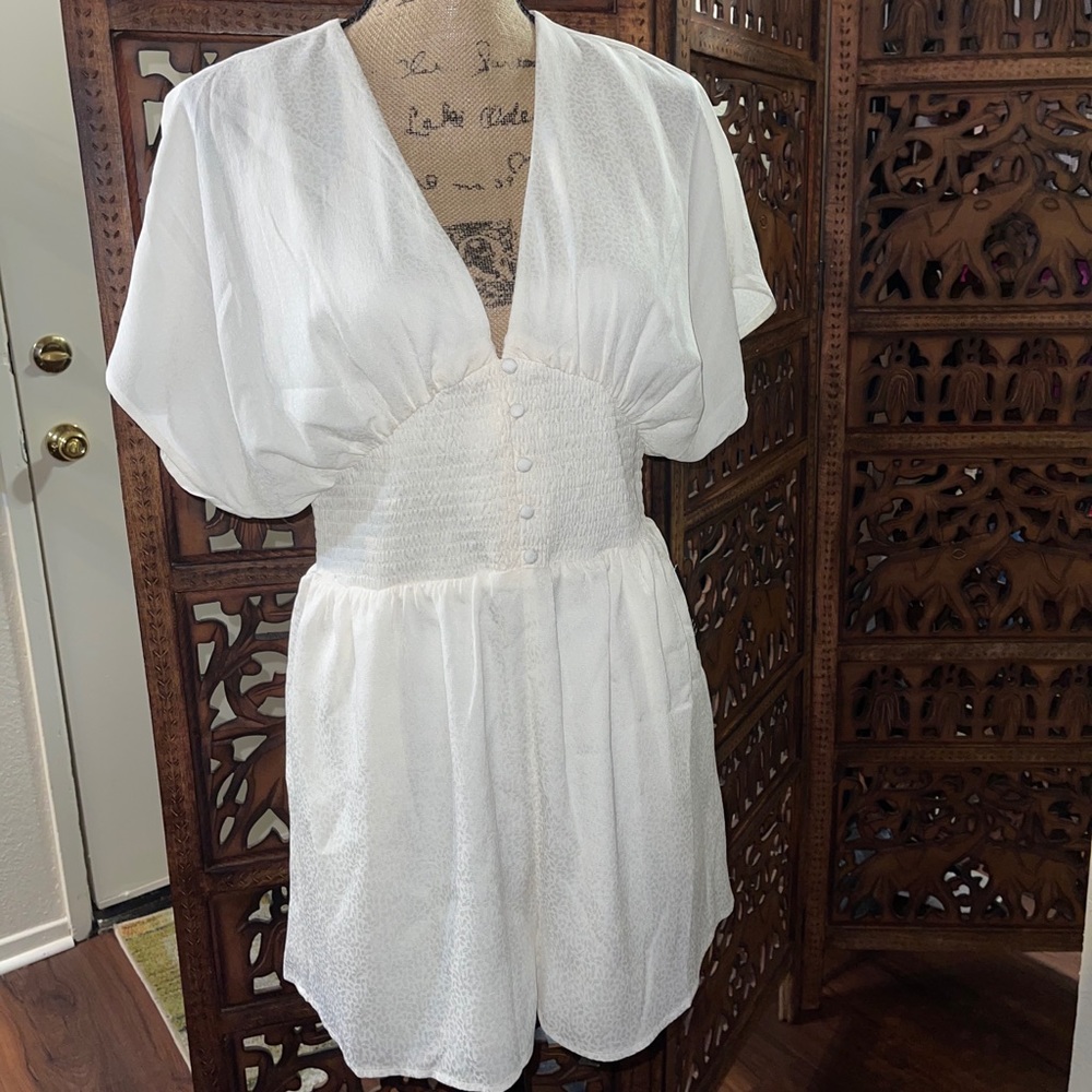 Express Smocked Waist V-Neck Romper